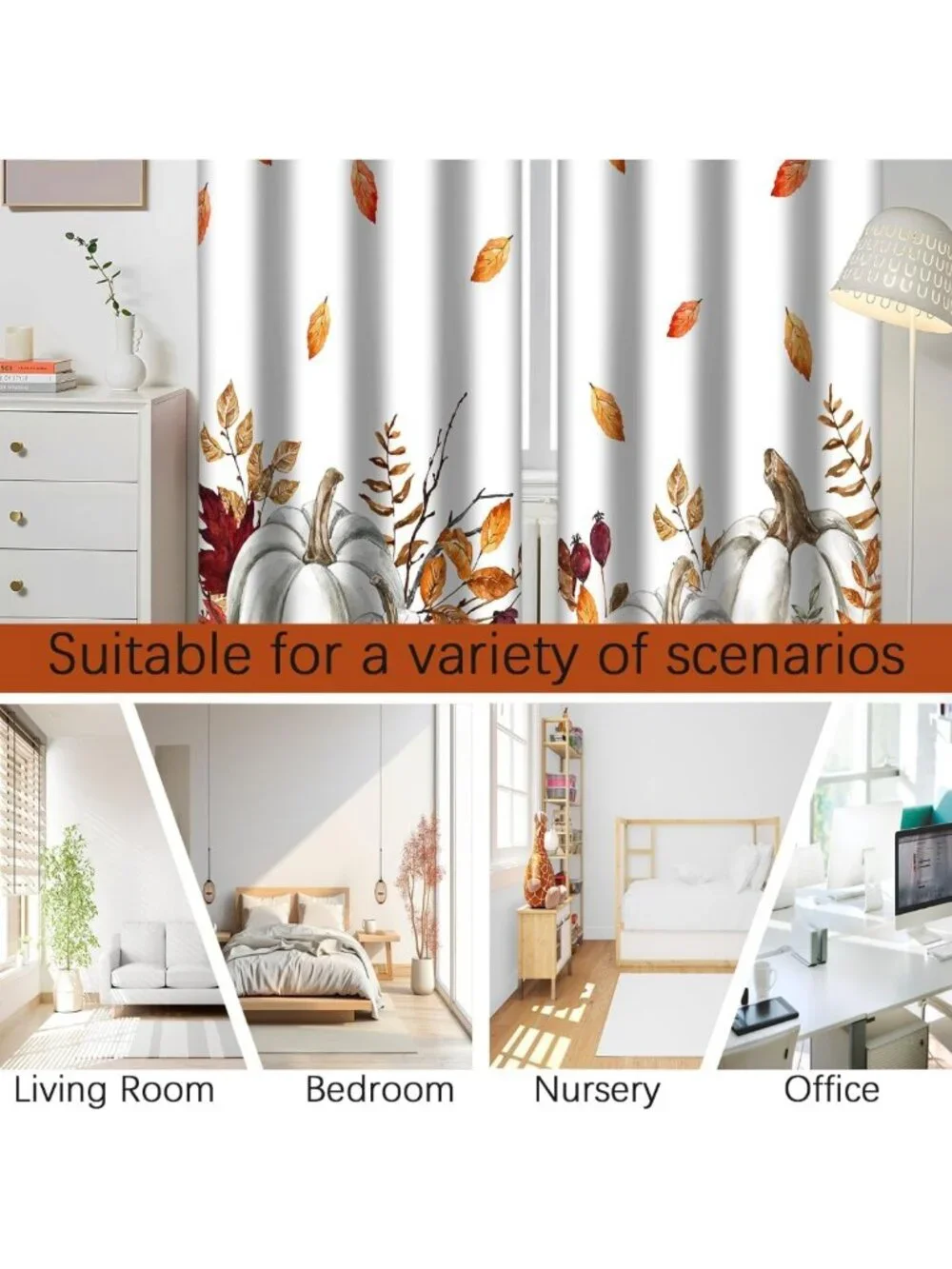 Autumn Leaves Blackout Curtains - Fall Pumpkins & Maple Leaf Drapes, 2 Panels